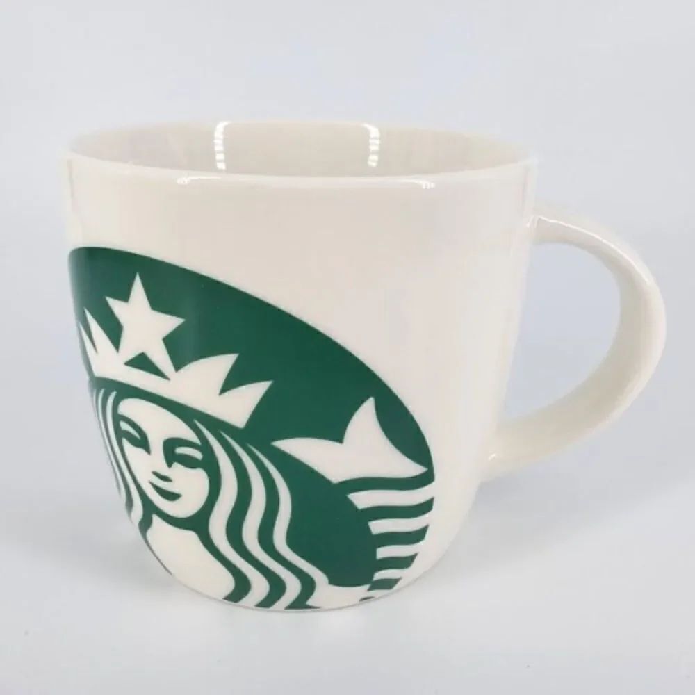 New Starbucks 2017 Large Mermaid Logo White Ceramic Mug 14oz Green Mermaid Logo